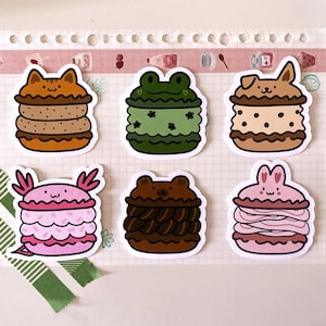 Stickers animaux individuels pour macarons | Mignon, kawaii, animaux, desserts, drôles, autocollants simples | Autocollants en vinyle résistant à l'eau pour ordinateur portable
