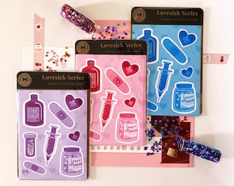 Lovesick Series Sticker Sheet | Cute, Kawaii, Yume Kawaii, Menhera Stickers, | Water Resistant Vinyl Stickers for Laptop, Binder, Notebook