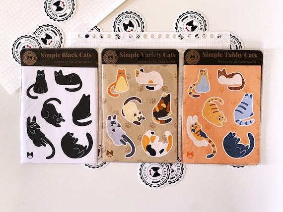 Simple Cats Series Sticker Sheet | Cute, Kawaii, Tabby, Black Cat Stickers | Water Resistant Vinyl Stickers for Laptop, Notebook, Binder