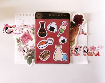 Japanese Food Sticker Sheet | Cute, Kawaii, Sushi, Takoyaki, Onigiri, Sake Stickers | Water Resistant Vinyl Stickers for Laptop