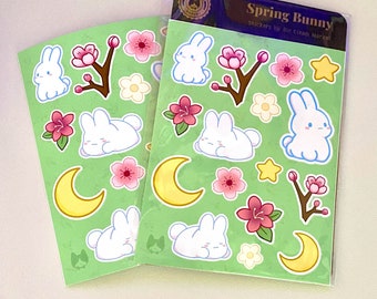 Spring Bunny Sticker Sheet | Cute, Kawaii, Bunny, Sakura Flower Stickers | Water Resistant Vinyl Stickers for Laptop, Binder, Notebook