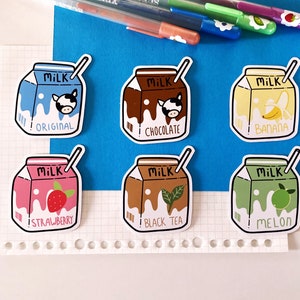 adesivos individuais de caixa de leite | Variedade de Leite Aromatizado | Bonitos, adesivos Kawaii | Adesivos de vinil resistentes à água para laptop, fichário