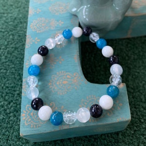 Serendipity * Crystal Energy Bracelet - 8mm Clear Quartz, Blue Apatite, Moonstone, Blue Goldstone, Selenite