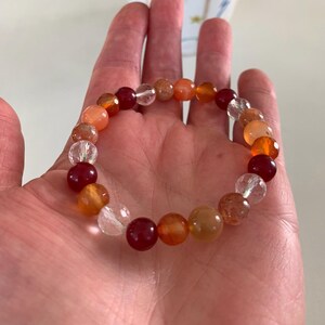 Angel Number 333 - Support * Crystal Energy Bracelet - 8mm Red Jade, Sunstone, Carnelian, Citrine,  Peach Agate, Clear Quartz