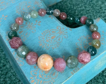 Joy * Crystal Energy Bracelet - 8mm Sunstone, Fancy Jasper, Strawberry Quartz