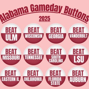 Alabama Crimson Tide Gameday Buttons 2025 | Beat Buttons for Every Opponent | Bama Football Fan Spirit Collection