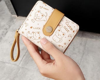 Schattige mini portemonnee met kattenprint | Leuke portemonnee | Cadeau voor haar