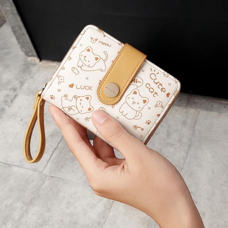 COEQINE Portafoglio Lungo In Pelle Rosa Con Stampa Gatto – Portamonete, 12 Slot Carte, Regalo Per Donna Compleanno, Farfalla Viola