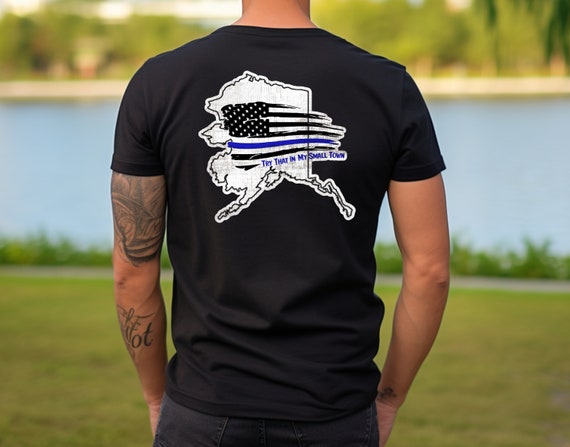Custom Thin Line Alaska Flag T-Shirt: Patriotic Law Enforcement Tee