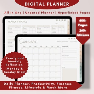 Undated Goodnotes Planner | iPad Planner | GoodNotes Planner | Minimalist Planner | Weekly Planner | Daily Planner | Monthly Planner
