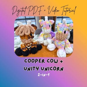 2-in-1 Cooper Cow & Unity Unicorn Finger Knitted Plush Pattern | DIY Tutorial (Digital Download)