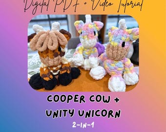 2-in-1 Cooper Cow & Unity Unicorn Finger Knitted Plush Pattern | DIY Tutorial (Digital Download)