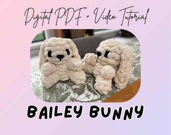 Patron de peluche tricotée aux doigts Bailey Bunny (oreilles tombantes) | Tutoriel DIY (Téléchargement numérique)