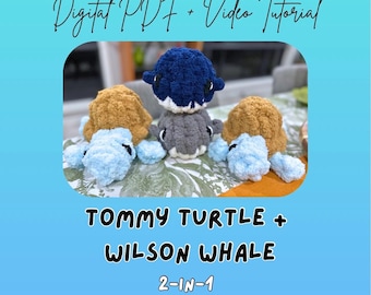 2-in-1 Tommy Turtle & Wilson Whale Finger Knitted Plush Pattern | DIY Tutorial (Digital Download)