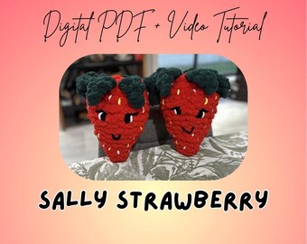 Peluche tricotée avec les doigts Sally Strawberry | Tutoriel de bricolage (téléchargement numérique)