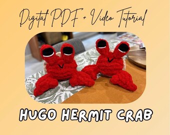 Peluche tricotée avec les doigts de crabe de l'ermite Hugo | Tutoriel de bricolage (téléchargement numérique)