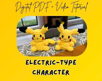 Modèle peluche personnage tricoté au doigt de type électrique | Tutoriel de bricolage (téléchargement numérique)