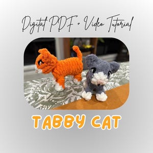 Patrón de peluche tejido a mano con los dedos de un gato atigrado / Tutorial para hacer un perro (Descarga digital)