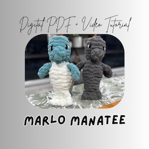 Modello di peluche lavorato a maglia con le dita a forma di lamantino Marlo / Tutorial fai da te (download digitale)