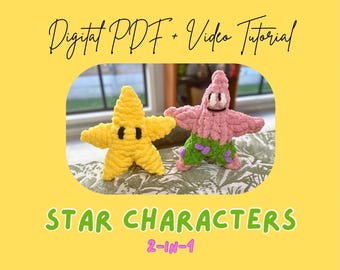 Peluche tricotée au doigt avec motif étoiles 2-en-1 | Tutoriel de bricolage (téléchargement numérique)