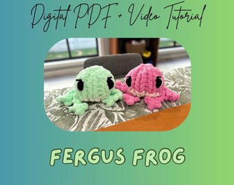 Motif peluche tricoté avec les doigts Grenouille Fergus | Tutoriel de bricolage (téléchargement numérique)