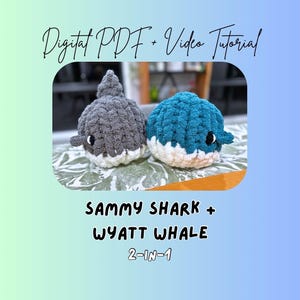 2-in-1 Sammy Shark & Wyatt Whale (Large) Finger Knitted Plush Pattern | DIY Tutorial (Digital Download)