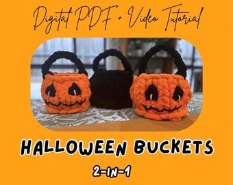 Modèle de peluche tricotée aux doigts pour un seau d'Halloween 2 en 1 | Tutoriel DIY (Téléchargement numérique)