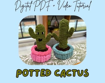 Peluche tricotée avec des cactus en pot | Tutoriel de bricolage (téléchargement numérique)