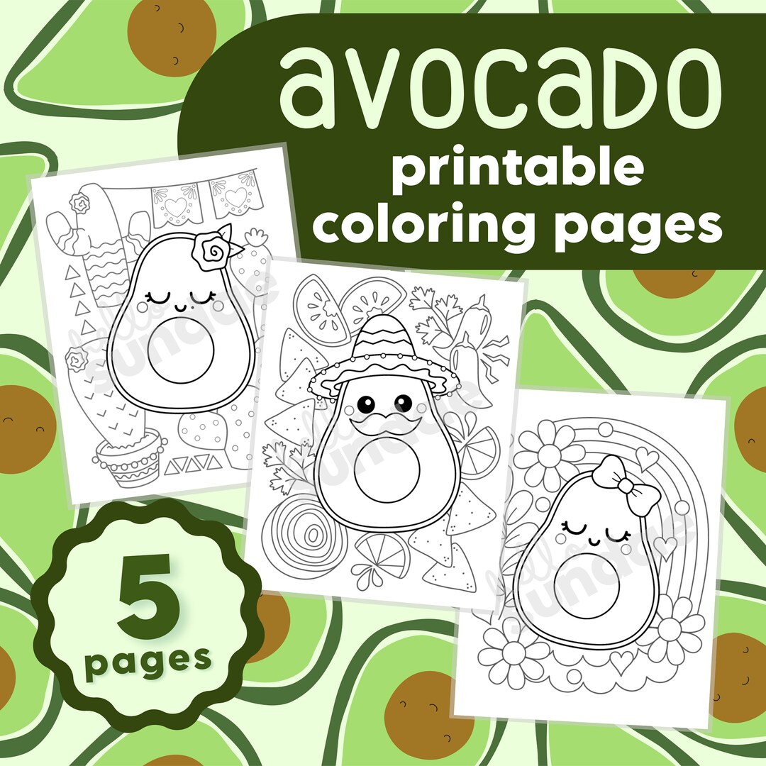5 Avocado Printable Coloring Pages PDF Digital Download - Etsy