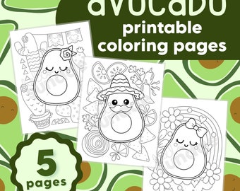 5 Avocado Printable Coloring Pages PDF Digital download