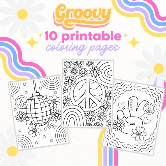 10 Groovy 70s Coloring Pages Printable Digital Download