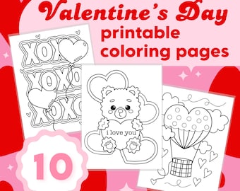 10 Valentine’s Day printable coloring pages PDF Digital download