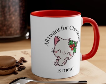 Grappige kerstkattenmok Alles wat ik voor kerst wil is miauw!