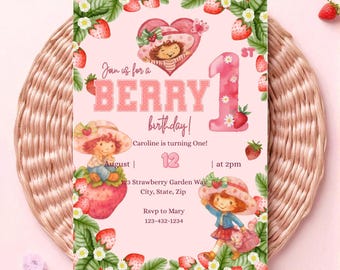 Strawberry Shortcake Birthday Invitation, Berry First Birthday, 2003 Theme (Digital Invite)