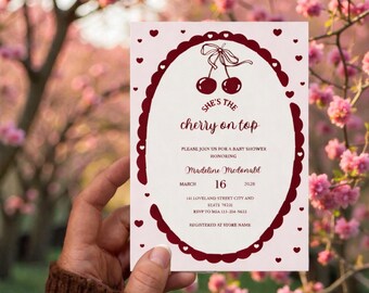 Cherry Baby Shower Invitation Template, Editable Canva Invite