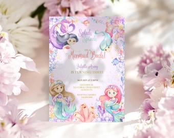 Mermaid Birthday Invitation, Girl's Under the Sea Party (Digital Download