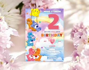 Care Bears Birthday Invitation Template, Editable Number (Digital Download