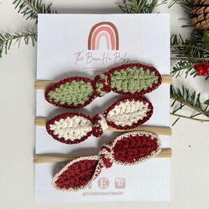 The Knotted Christmas Bow, Hand Crocheted Hair Bows, Boho Headbands for Baby
