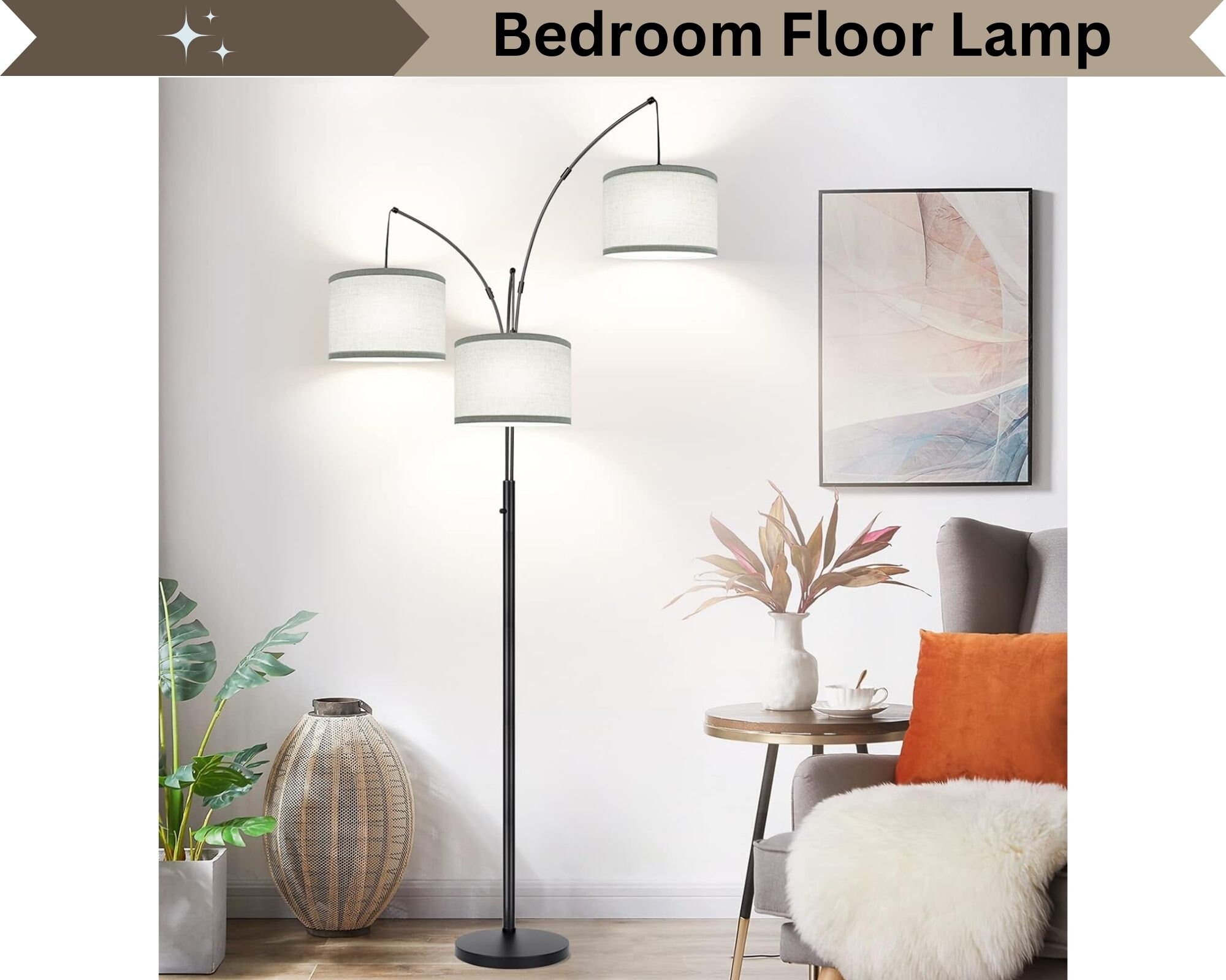 Modern Gold Floor Lamp, Mid Century Modern Tall Lamp, Bedroom Floor