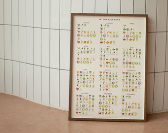 Seasonal calendar fruits and vegetables | Poster A3 or 30 x 40 cm