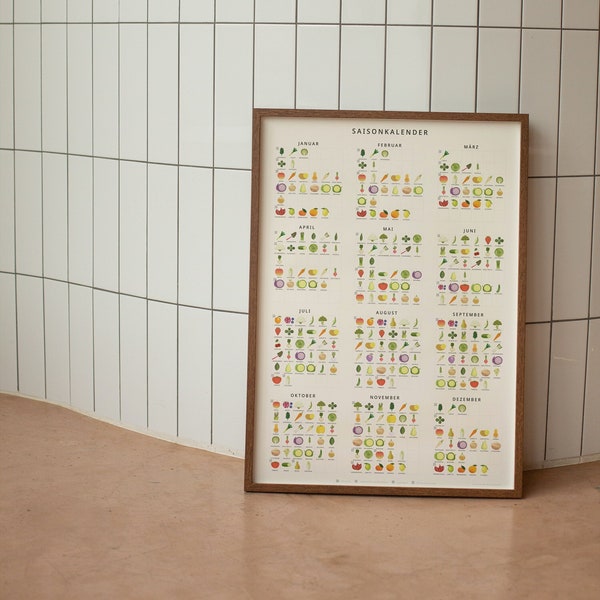 Seasonal calendar fruits and vegetables | Poster A3 or 30 x 40 cm