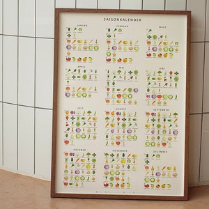 Saisonkalender Obst und Gemüse | Küchenposter A3 / 30x40 | Foodie Geschenk | Deutsch / English