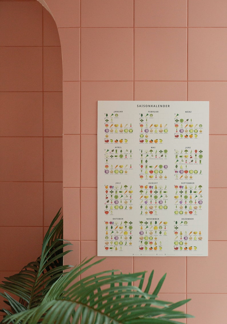 Seasonal calendar for fruits and vegetables | Kitchen poster A3 / 30x40 | Foodie gift | German / English image 4