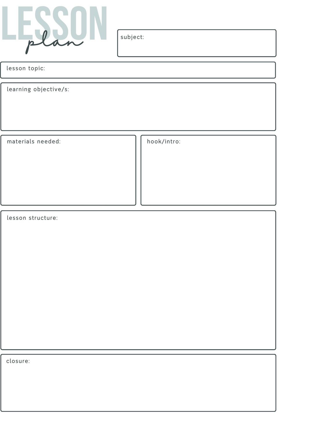 Simple Weekly Lesson Plan Template-preschool/kindergarten-instant ...