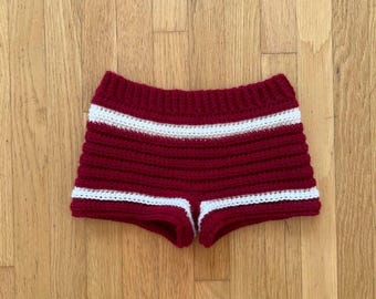 Handmade Red & White Striped Crochet Shorts