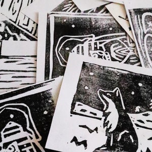 Misprint Mystery Bundle - Linoleografia Woodland, Natura, Fauna selvatica - linoleografia/stampa a blocchi - illustrazione di animali, arte minimalista, fatto a mano