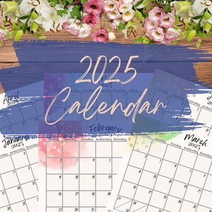 2025 Watercolor Aesthetic Calendar Printable | Minimalist Monthly Planner | Instant Digital Download