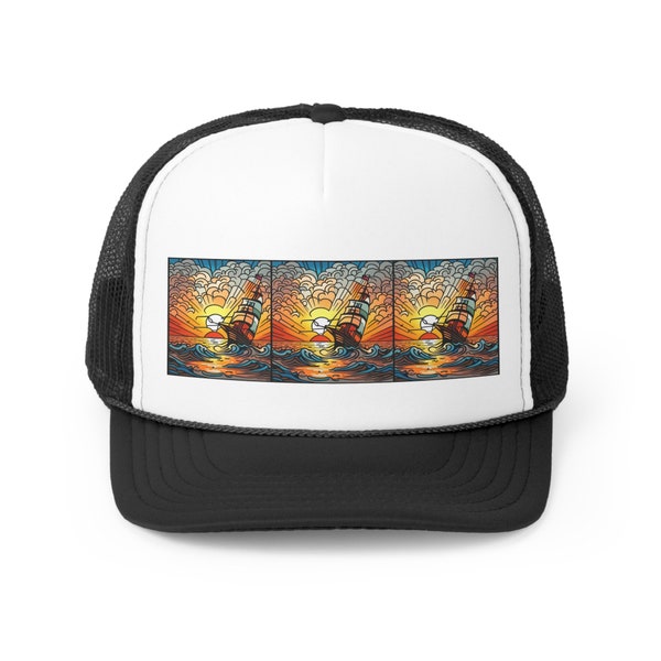 Trucker Hat Fun Colorful Gift Bright Psychedelic Wave Multicolored Trippy Cap Groovy Island Vibes Sun Surf Hat Uni Sex One Size Fit Most Hat