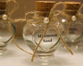 Personalized Heart Shaped Honeymoon Sand Jar - Sand Bottle - Custom Wedding Gift - Custom Shower Gift - Vacation Memories - Mr & Mrs Gift