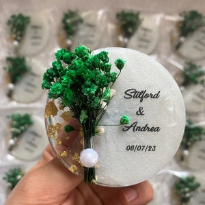 Aimant personnalisé pour invité, aimant époxy avec boîte, cadeau de mariage pour invité, aimant avec fleur sèche, cadeau islamique, cadeau de mariée